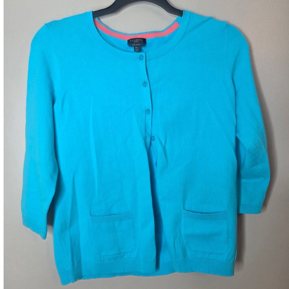 Talbots Petites Women’s Medium Electric Blue Pima Cotton Long Sleeve Cardigan